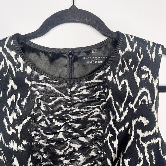 Elie Tahari for Nordstrom 4 Black White Abstract Printed Sheath Dress Sleeveless - Picture 6 of 13